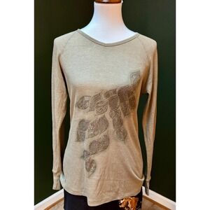 American Jake's Classic Beaded Leaves Olive Green Long Sleeve Women's Size L